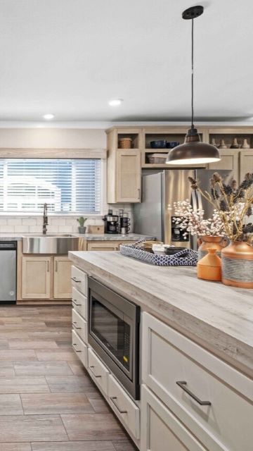 photo of a modern island kitchen in a manufactured home