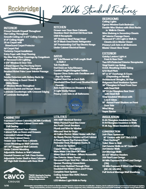 Rockbridge Elite Standard Features