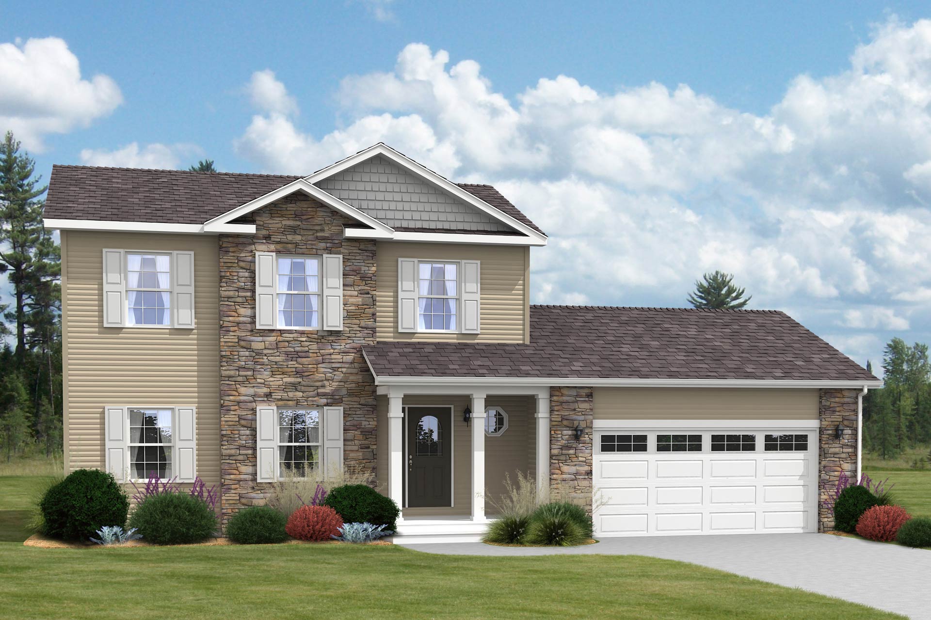 Cavco-Manorwood modular home exterior built to residential state and local building codes, the Marquette